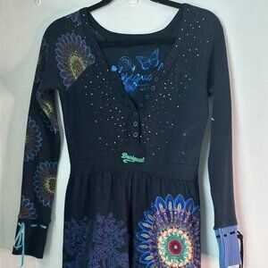 Women’s Size small Desigual Boho floral Knit Dress Y2k Whimsical Psychedelic